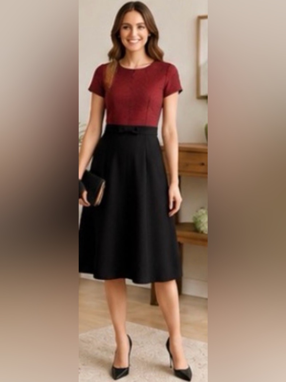 JACOB Red & Black Check Fit & Flare Dress Bow Waist Small